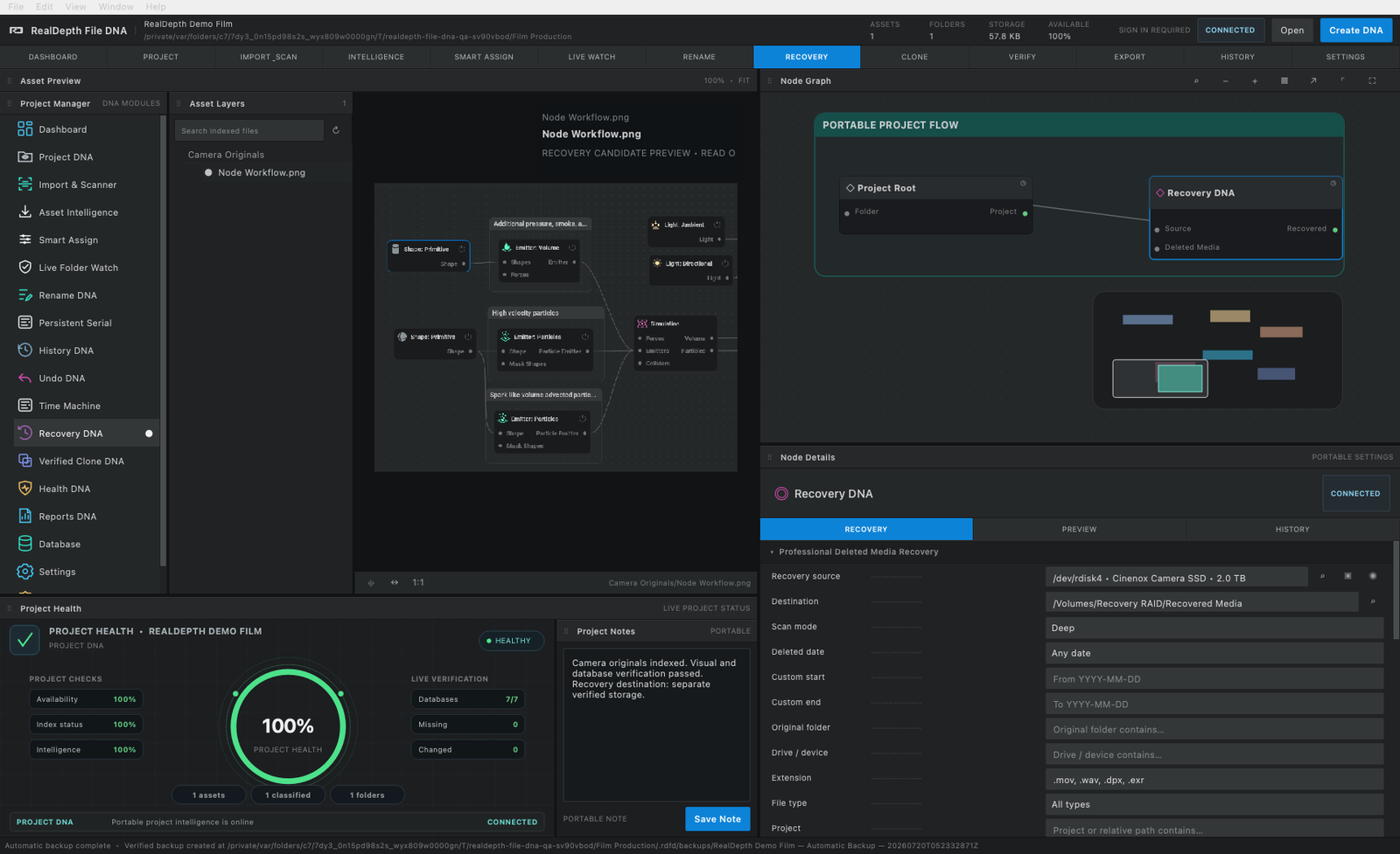Recovery DNA controls for source media, destination, scan mode and filters