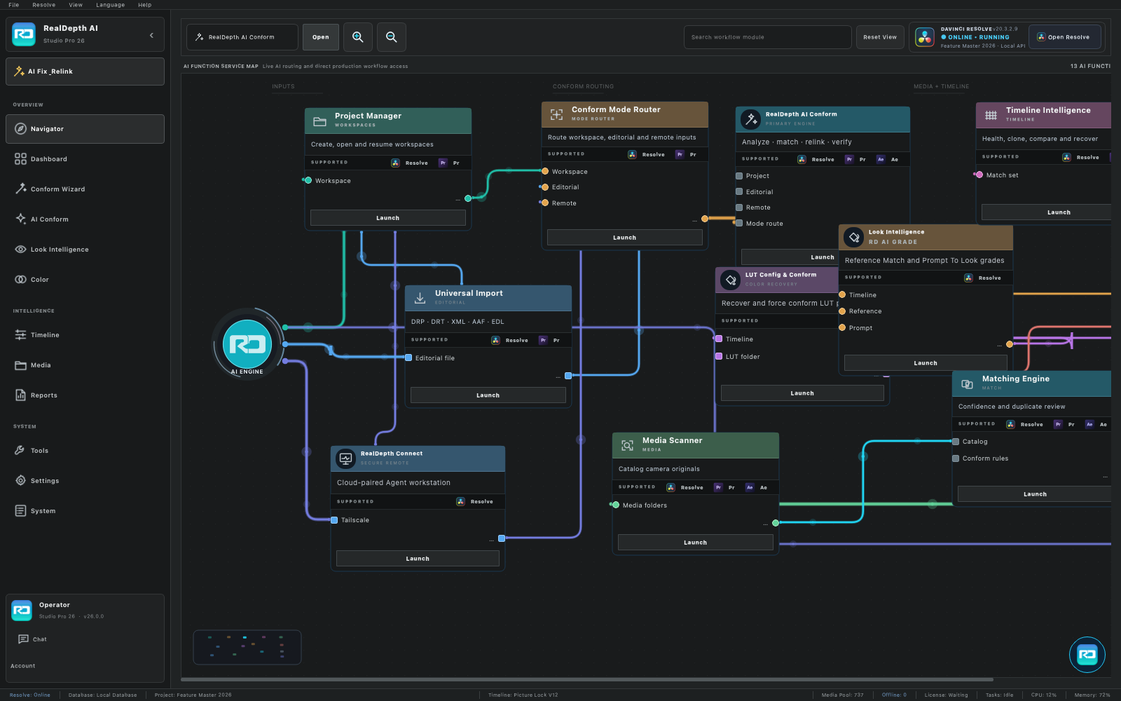RealDepth App Navigator showing core workflows and functional modules